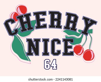 varsity slogan illustration, cherry fruit, fruit vector