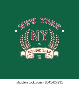 Varsity slogan print. College slogan typography New York print design. Vector t-shirt graphic or other uses.