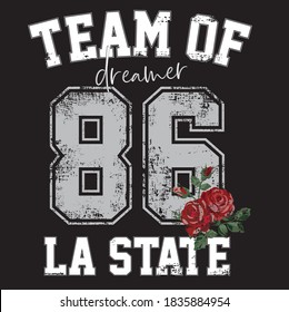 Varsity slogan with roses vector graphic