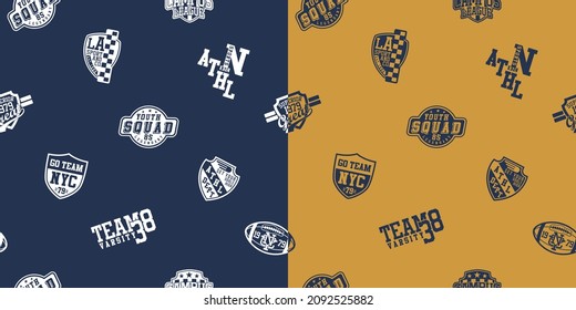 Varsity Sports Label Vector Seamless Pattern For Children Wear