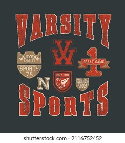 varsity sports .Stronger.Retro college varsity typography california slogan print, vector illustration, for t-shirt graphic.