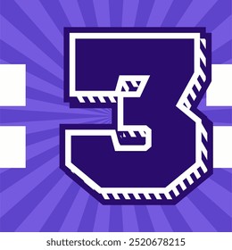 Varsity Style Bold Number 3 Graphic Design on Purple Background Retro Sport Inspired Illustration