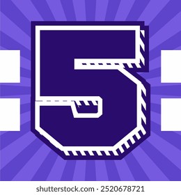 Varsity Style Bold Number 5 Graphic Design on Purple Background Retro Sport Inspired Illustration