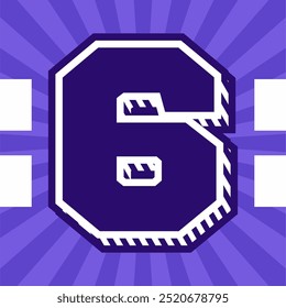 Varsity Style Bold Number 6 Graphic Design on Purple Background Retro Sport Inspired Illustration