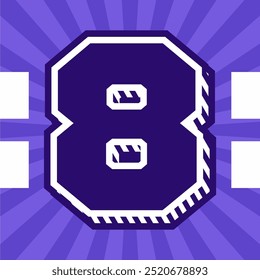 Varsity Style Bold Number 8 Graphic Design on Purple Background Retro Sport Inspired Illustration
