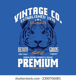 varsity style textile print design as vector with tiger face drawing