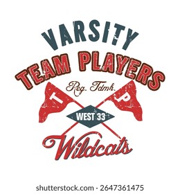 Varsity team players, Graphic design print sports t-shirt fashion, illustration, vector, posters, cards, stickers, mug 