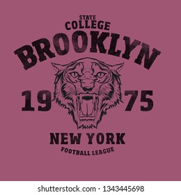 Varsity Tiger Footbal Print For T-shirt Print