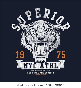 Varsity Tiger Vector Illustration For T-shirt Print