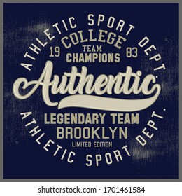 Varsity vector graphics and grunge background.