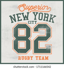 Varsity vector graphics and grunge background.