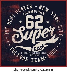 Varsity vector graphics and grunge background.