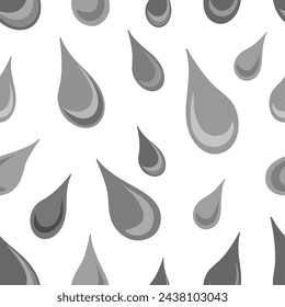 Varying in size hand drawn gray shaded drops isolated on white background vector seamless pattern. Subtle surface art for printing or use in graphic design projects.