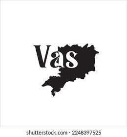 Vas map and black lettering design on white background