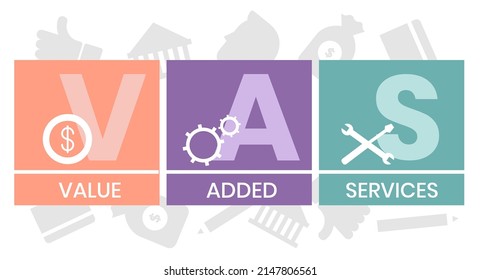 VAS - Value Added Services acronym. business concept background. vector illustration concept with keywords and icons. lettering illustration with icons for web banner, flyer, landing pag