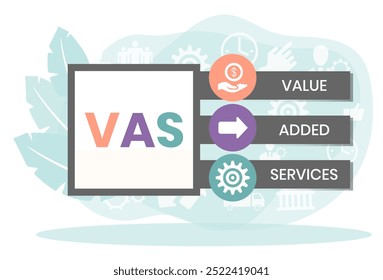 VAS - Value Added Services acronym. business concept background. vector illustration concept with keywords and icons. lettering illustration with icons for web banner, flyer