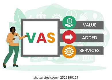 VAS - Value Added Services acronym. business concept background. vector illustration concept with keywords and icons. lettering illustration with icons for web banner, flyer
