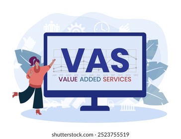 VAS - Value Added Services acronym. business concept background. vector illustration concept with keywords and icons. lettering illustration with icons for web banner, flyer