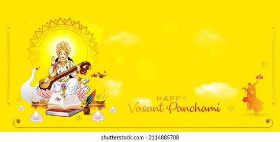 Vasant Panchami or Basant Panchami Goddess Saraswati worship festival vector illustration svg