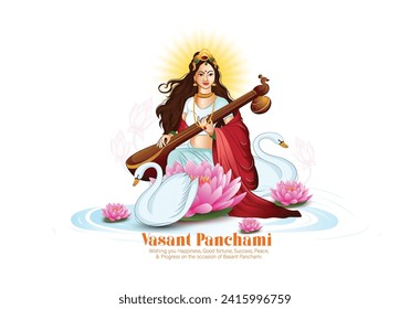 Vasant Panchami or Basant Panchami illustration of Goddess Saraswati for Vasant Panchami Puja of India