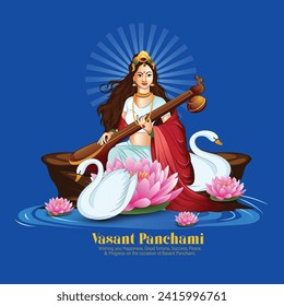 Vasant Panchami or Basant Panchami illustration of Goddess Saraswati for Vasant Panchami Puja of India