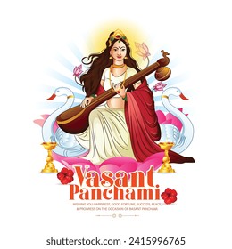Vasant Panchami or Basant Panchami illustration of Goddess Saraswati for Vasant Panchami Puja of India