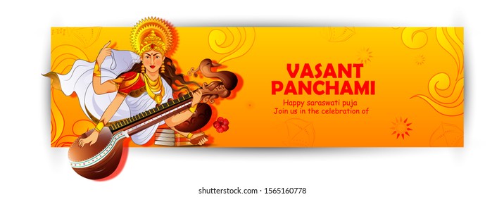 Vasant Panchami, Basant Panchami  vector illustration of Goddess Saraswati for Vasant Panchami Puja of India