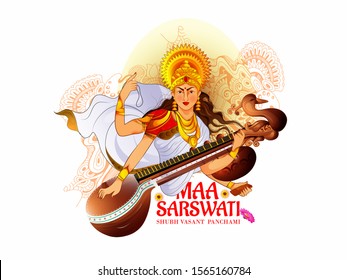 Vasant Panchami, Basant Panchami  vector illustration of Goddess Saraswati for Vasant Panchami Puja of India