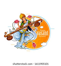 Vasant Panchami, illustration of Goddess of Wisdom Saraswati