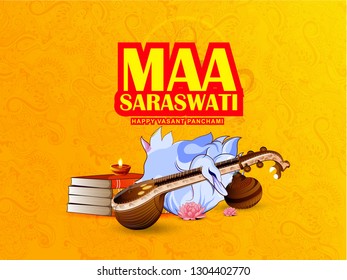 Vasant Panchami India festival, Goddess of Wisdom Maa Saraswati with background