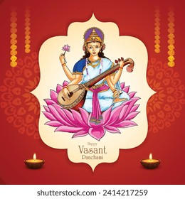 	
Vasant panchami auf indianischem Gott saraswati mai religiöse Karte Design