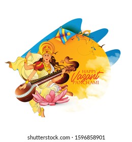 Vasant Panchami, also spelled Basant Panchami, illustration of Goddess of Wisdom Saraswati 