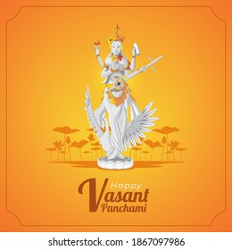 Vasant Panchami Tarjeta de saludo con estatua de la diosa de saraswati