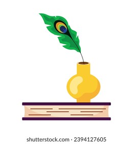 vasant peacock feather and book illustration
