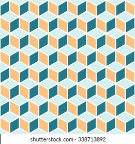 Vasarely cubes pattern, seamless geometric pattern in three colors