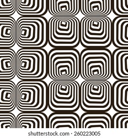 Vasarely effect optical Illusion black and white vector illustration seamless pattern.