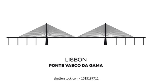 Vasco da Gama Brücke in Lissabon, Portugal, Silhouette, Vektorgrafik