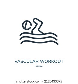 icono de línea delgada de entrenamiento vascular. vascular, iconos lineales de personas del concepto de sauna signo de contorno aislado. Elemento de símbolo de ilustración vectorial para diseño web y aplicaciones.