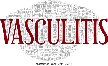 Vasculitis palabra nube diseño conceptual aislado en fondo blanco.