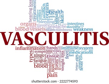 Vasculitis palabra nube diseño conceptual aislado en fondo blanco.