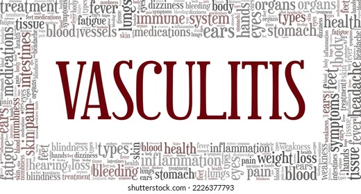 Vasculitis palabra nube diseño conceptual aislado en fondo blanco.