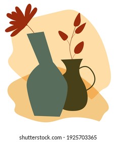 Vase abstract with plants. Vector illustration for web, cards, packages, posters, etc
