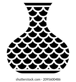 Vase, amphora with decor imitation fish scales. Vector icon, glyph, isolated