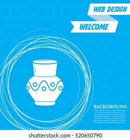Vase, amphora icon on a blue background with abstract circles around and place for your text. Vector illustration