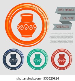 Vase, amphora icon on the red, blue, green, orange buttons for your website and design with space text. Vector illustration