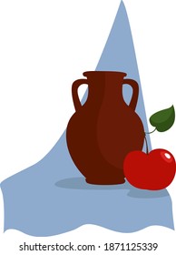 Vase und Apfel, Vektorgrafik auf weißem Hintergrund.