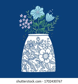 Vase with beautiful flowers, vector illustration