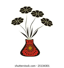 Vase of black daises