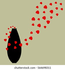 Vase  black with hearts up.Vector illustration