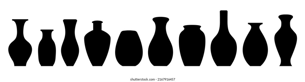 Vase black silhouette collection. Vector isolated on white